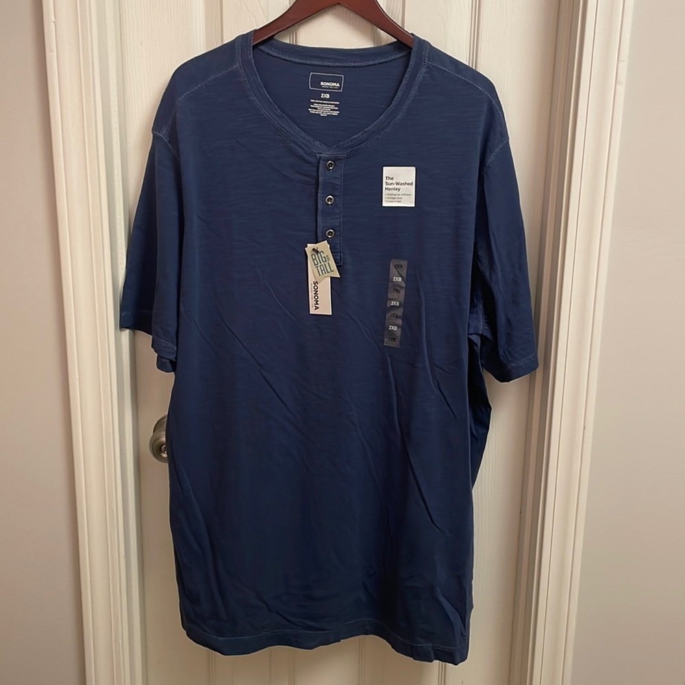 Men’s Blue Henley Shirt- 2XB